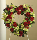 Red Rose and Cymbidium Orchid Heart Wreath Cottage Florist Lakeland Fl 33813 Premium Flowers lakeland