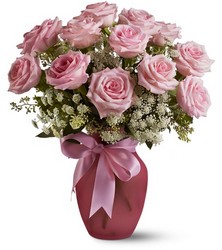 A Dozen Pink Roses and Lace Cottage Florist Lakeland Fl 33813 Premium Flowers lakeland