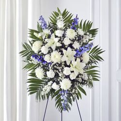 Blue & White Sympathy Standing Spray Cottage Florist Lakeland Fl 33813 Premium Flowers lakeland