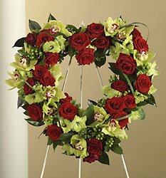 Red Rose and Cymbidium Orchid Heart Wreath Cottage Florist Lakeland Fl 33813 Premium Flowers lakeland